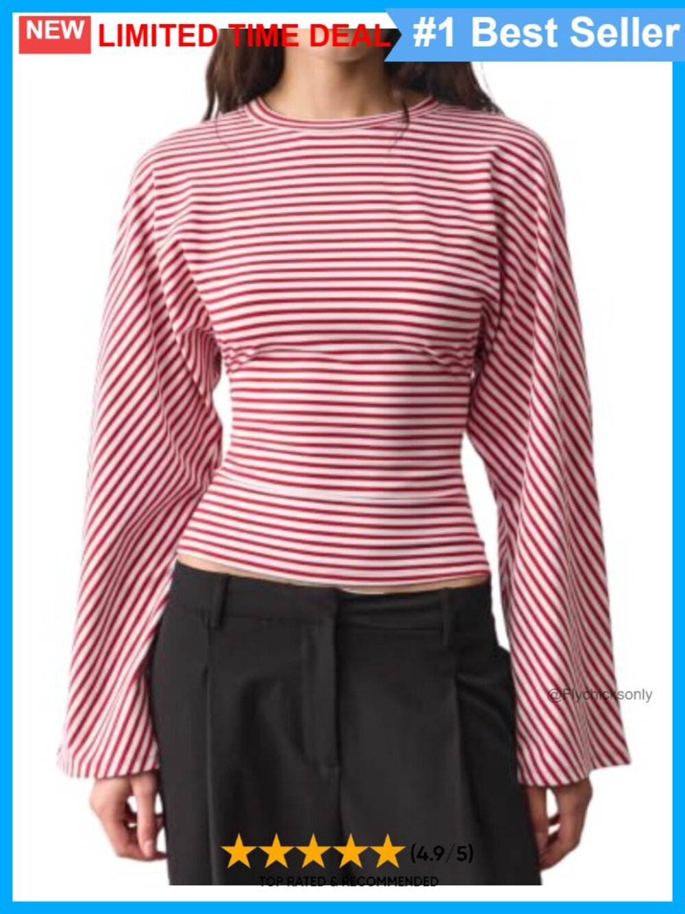 Crew Neck Long Sleeve Cinched Waist Stretch T-Shirt Striped Style
